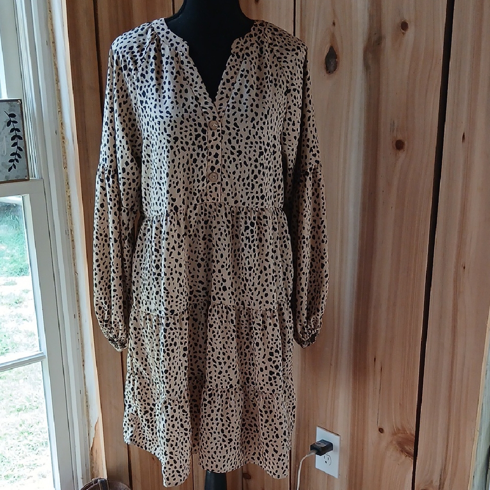 Chic Long Sleeve Animal Print Dress